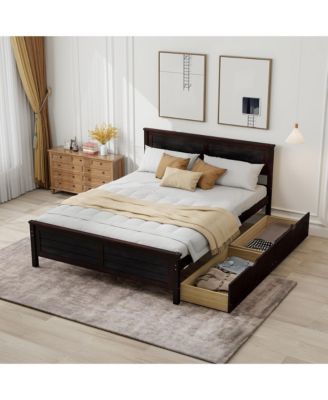 Full Size Wooden Bed Frame with 2 Storage Drawers & Under-bed Storage Espresso