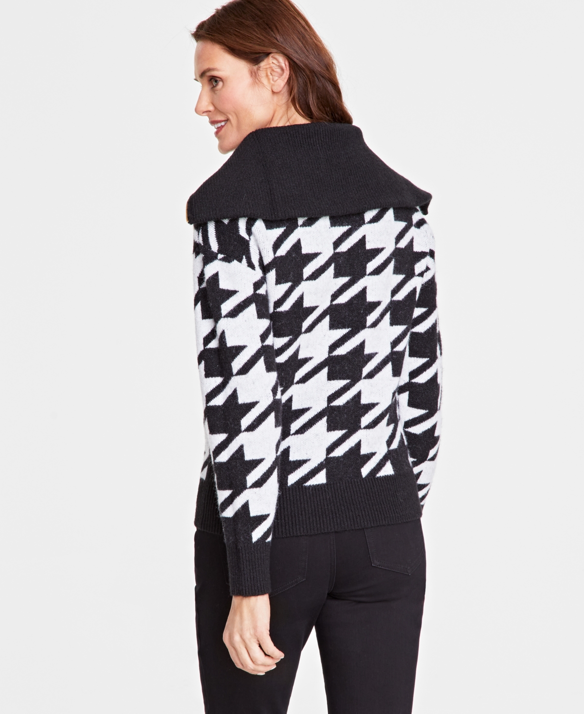 INC INTERNATIONAL CONCEPTS WOMEN'S HOUNDSTOOTH QUARTER-ZIP SWEATER, CREATED FOR MACY'S 