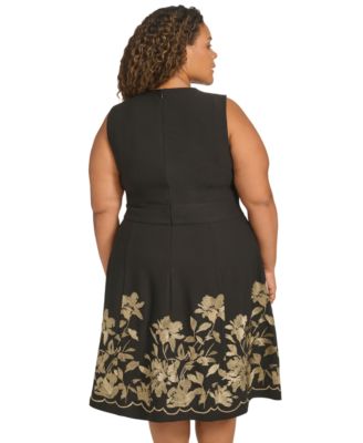 Calvin Klein Plus Size Embroidered-Skirt Fit & Flare Dress - Macy's