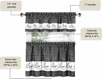 Country Farmhouse Plaid Live laugh love 3 Piece Kitchen Curtain Set