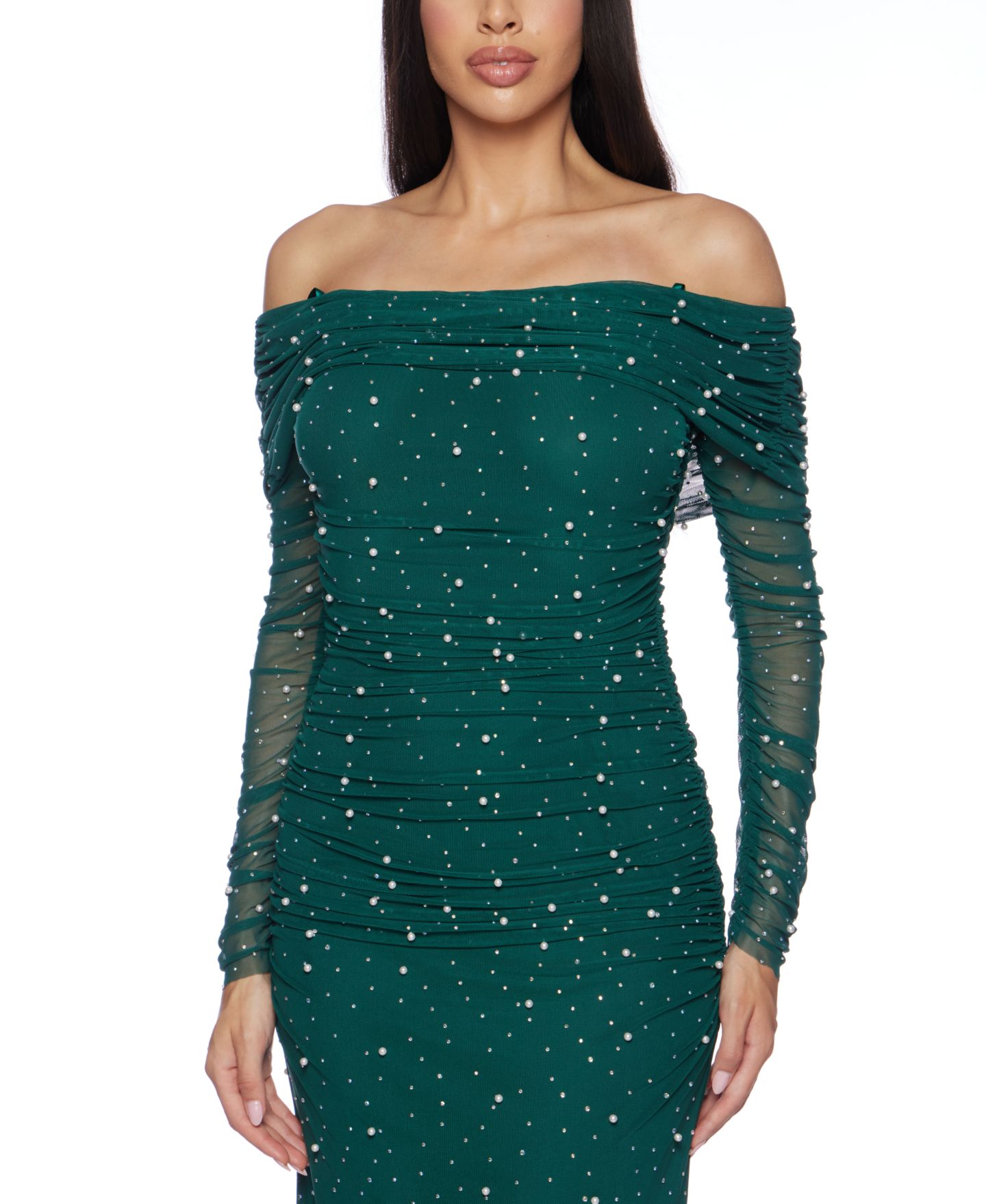 Женские платья B Darlin Juniors' Embellished Off-The-Shoulder Gown, цвет: Тёмно-синий / Жемчужный — фото 7