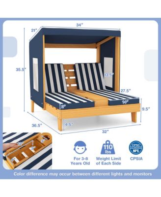 Kids Double Chaise Lounge Patio Lounge Chair with Cup Holders & Awning