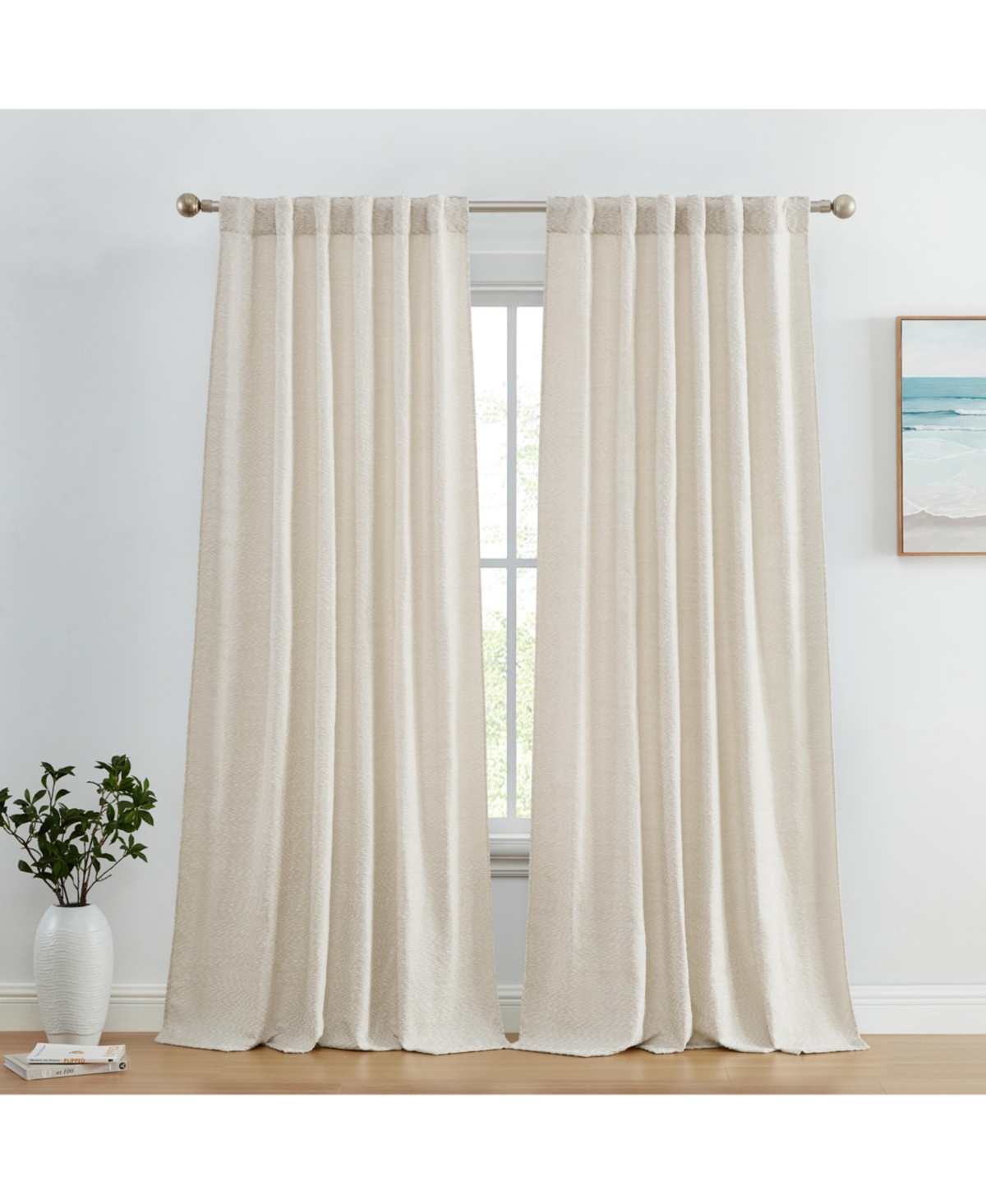 Easton Jacquard Slub Texture - Privacy Curtains with Back Tab Rod Pocket Lightweight Window Curtains Panels, Set of 2 - Beige