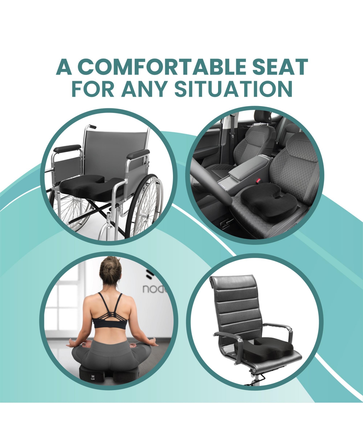 Node Gel-Enhanced Memory Foam Seat Cushion, Velour Ergonomic Orthopedic Comfort Pad, Ideal Pillow for Office Desk Chair, Wheelchair, Car & Truck - Bla