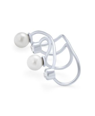 Geometric Spiral Wire Crystal White Pearl Cartilage Ear Cuff Wrap Helix Earring .925 Sterling Silver