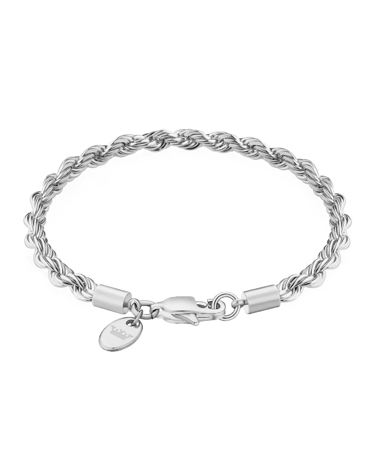 Silver Stainless Steel Thick 6MM 8" Twisted Rope Chain Bracelet - Silver
