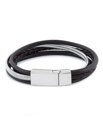 Stainless Steel Multi Leather and Chain Bracelet