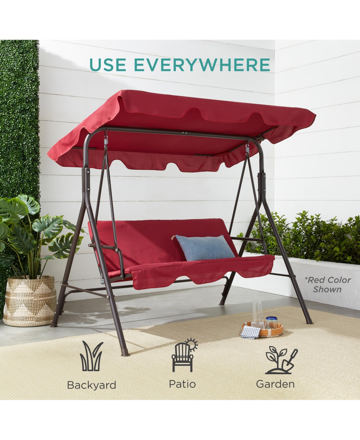 Best Choice Products 2-Person Outdoor Convertible Canopy Swing Glider Lounge Chair w/ Removable Cushions