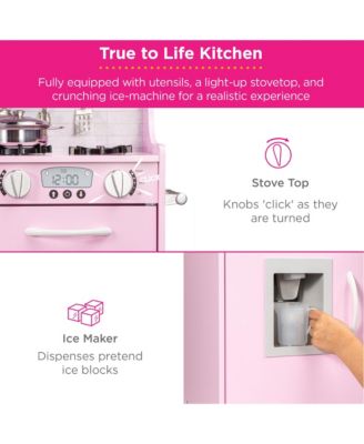 Pretend Play Kitchen Wooden Toy Set for Kids w/ Telephone, Utensils, Oven, Microwave