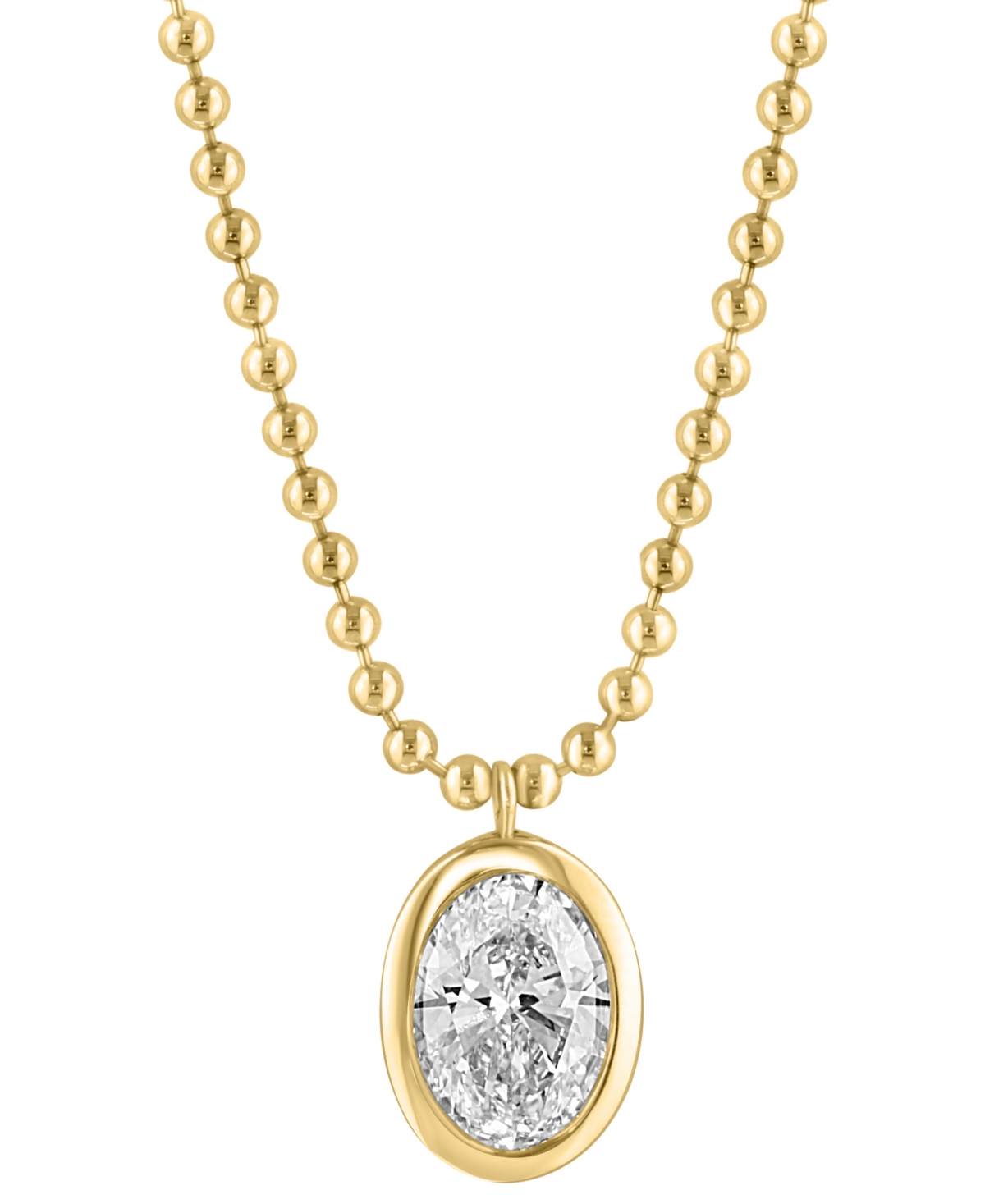 Effy Collection Effy Lab Grown Diamond Oval Bezel Beaded 18" Pendant Necklace (2 Ct. T.w.) In 14k Gold In Yellow Gold