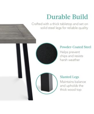 6-Person Indoor Outdoor Patio Rustic Acacia Wood Picnic Dining Table with Metal Legs