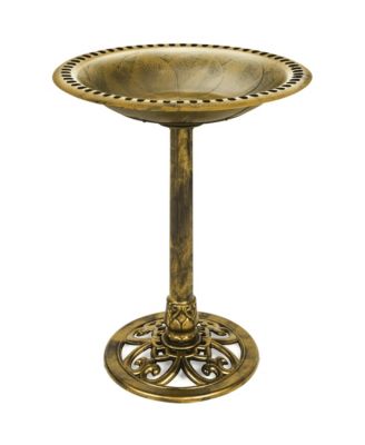 Outdoor Rustic Pedestal Bird Bath with Fleur-de-Lis Accents for Garden or Yard