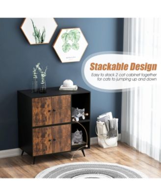 Cat Litter Box Enclosure with Double Door Cabinet