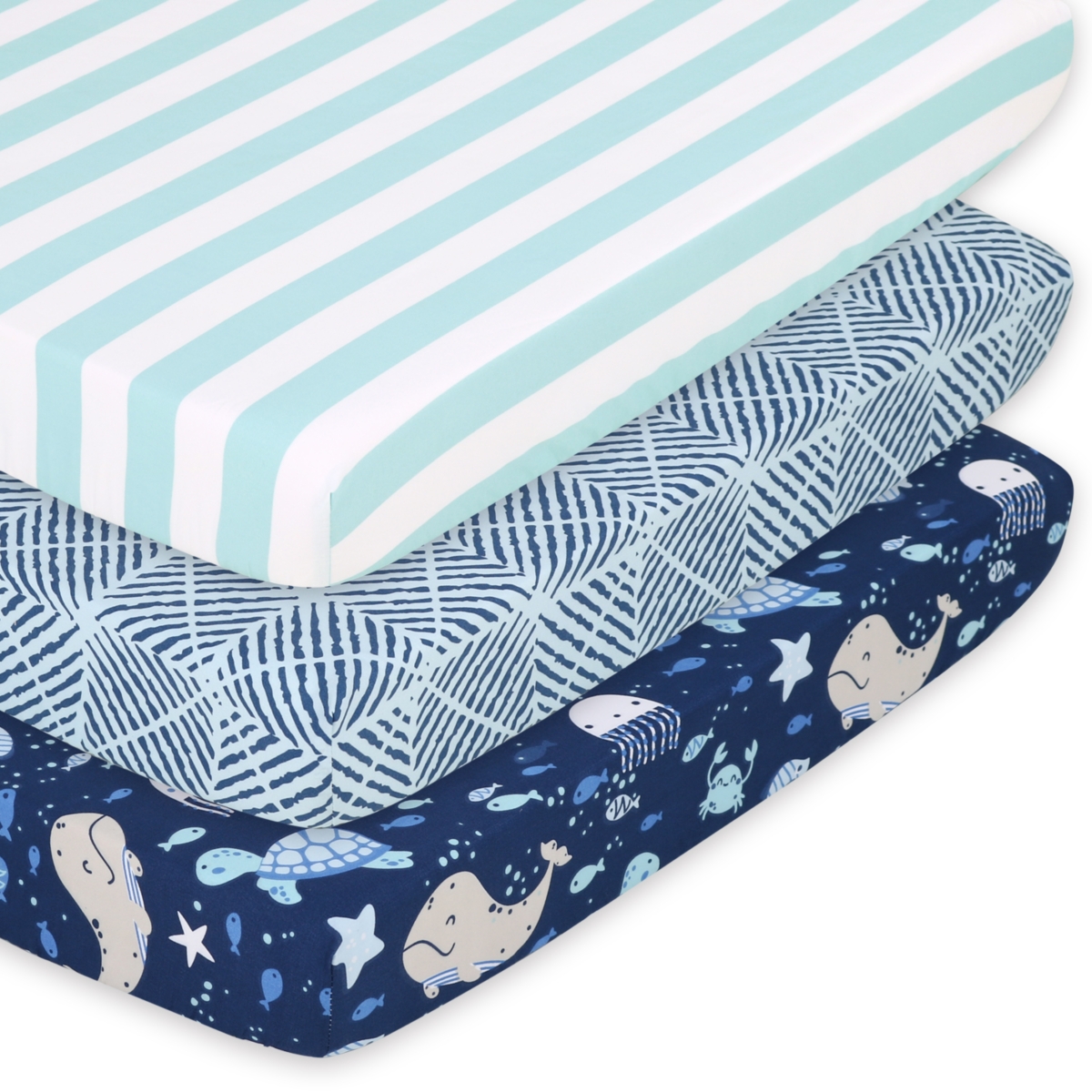 The Peanutshell Sealife 3-Pack Fitted Playard Sheets