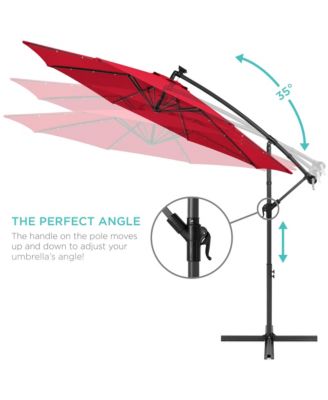 10ft Solar LED Offset Hanging Outdoor Market Patio Umbrella with Adjustable Tilt