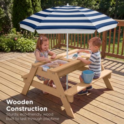 Kids 3-in-1 Outdoor Convertible Activity Sand and Water Picnic Table w/ Umbrella
