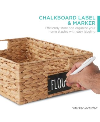 Set of 4 16x12-Inch Woven Water Hyacinth Pantry Baskets with Chalkboard Label and Chalk Marker