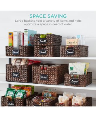 Set of 4 16x12in Woven Water Hyacinth Pantry Baskets w/ Chalkboard Label, Chalk Marker