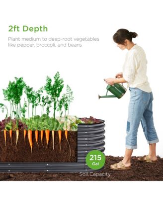 8x2x2ft Metal Raised Garden Bed, Oval Outdoor Planter Box w/ 4 Support Bars