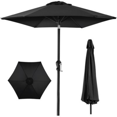 10ft Outdoor Steel Market Patio Umbrella w/ Crank, Tilt Push Button, 6 Ribs