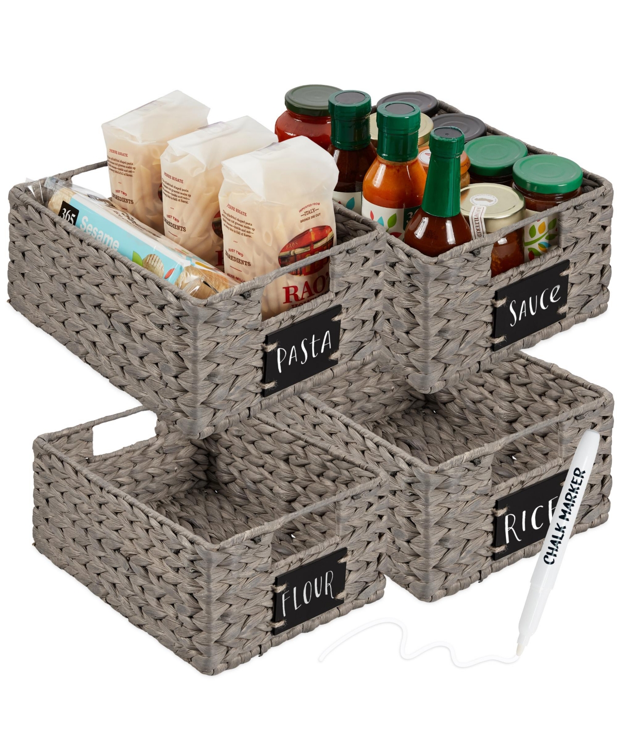 Best Choice Products Set of 4 Woven Water Hyacinth Pantry Baskets w/ Chalkboard Label, Chalk Marker