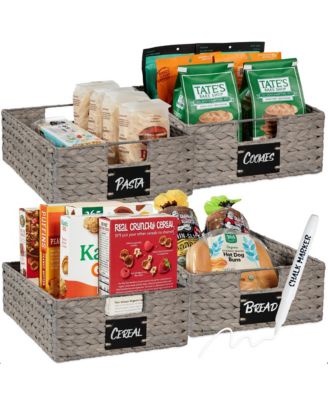 Set of 4 16x12in Woven Water Hyacinth Pantry Baskets w/ Chalkboard Label, Chalk Marker