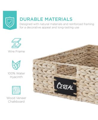 Set of 4 16x12-Inch Woven Water Hyacinth Pantry Baskets with Chalkboard Label and Chalk Marker