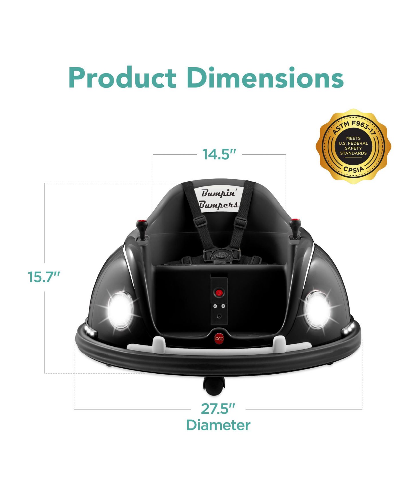 Детская игрушка Best Choice Products SKY7128 Remote Control 360-Degree Spin Ride-On Bumper Car, 66 lbs., Ages 1.5–6, цвет: Чёрный — фото 5