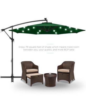 10ft Solar LED Offset Hanging Outdoor Market Patio Umbrella with Adjustable Tilt