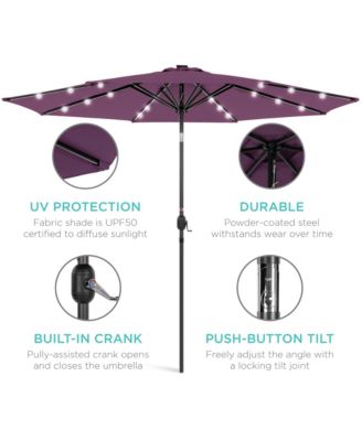 10Ft Solar LED Lighted Patio Umbrella with Tilt Adjustment and UV-Resistant Fabric
