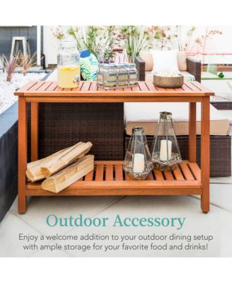 48in 2-Shelf Indoor Outdoor Wooden Console Table Multifunctional Buffet Bar Storage