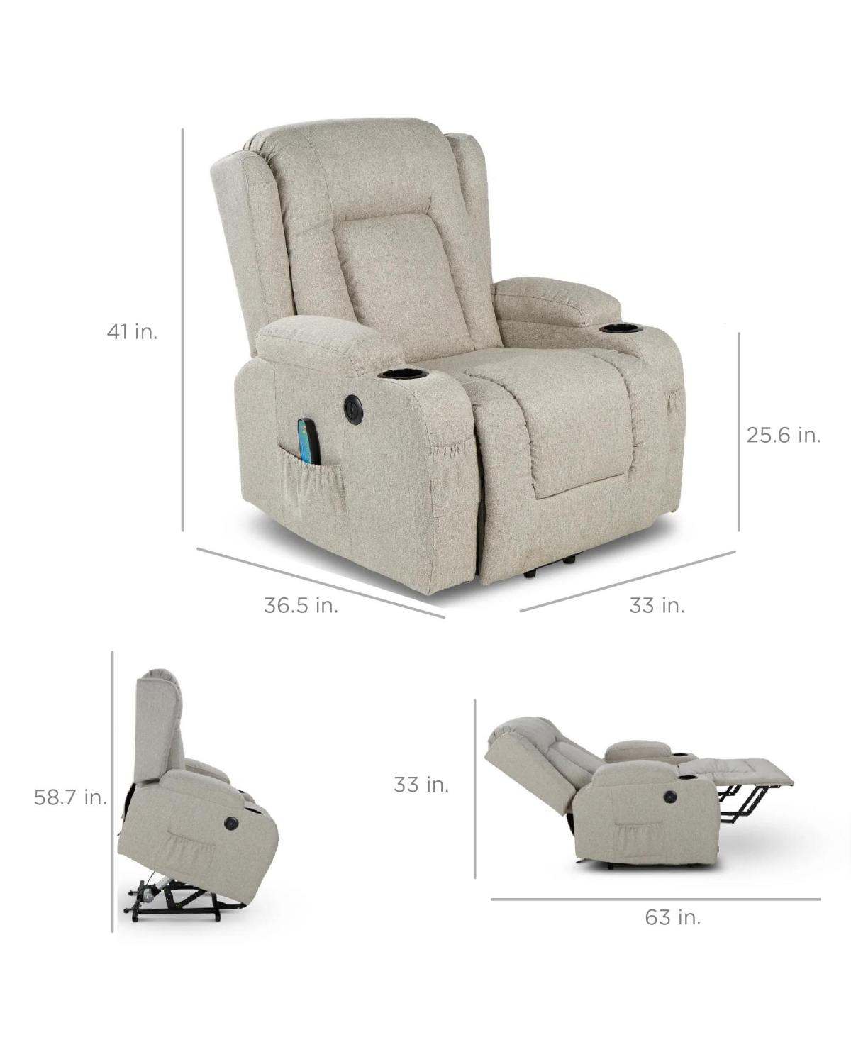 Best Choice Products Electric Power Lift Linen Recliner Massage Chair Furniture w/ Usb Port, Heat, Cupholders