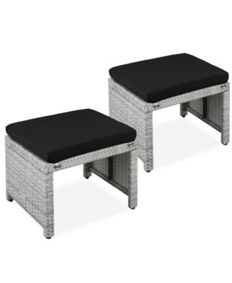 Set of 2 Multipurpose Patio Wicker Ottomans w/ Removable Cushions