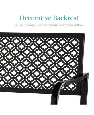Indoor Outdoor Steel Garden Bench w/ Geometric Backrest, Foot Levelers