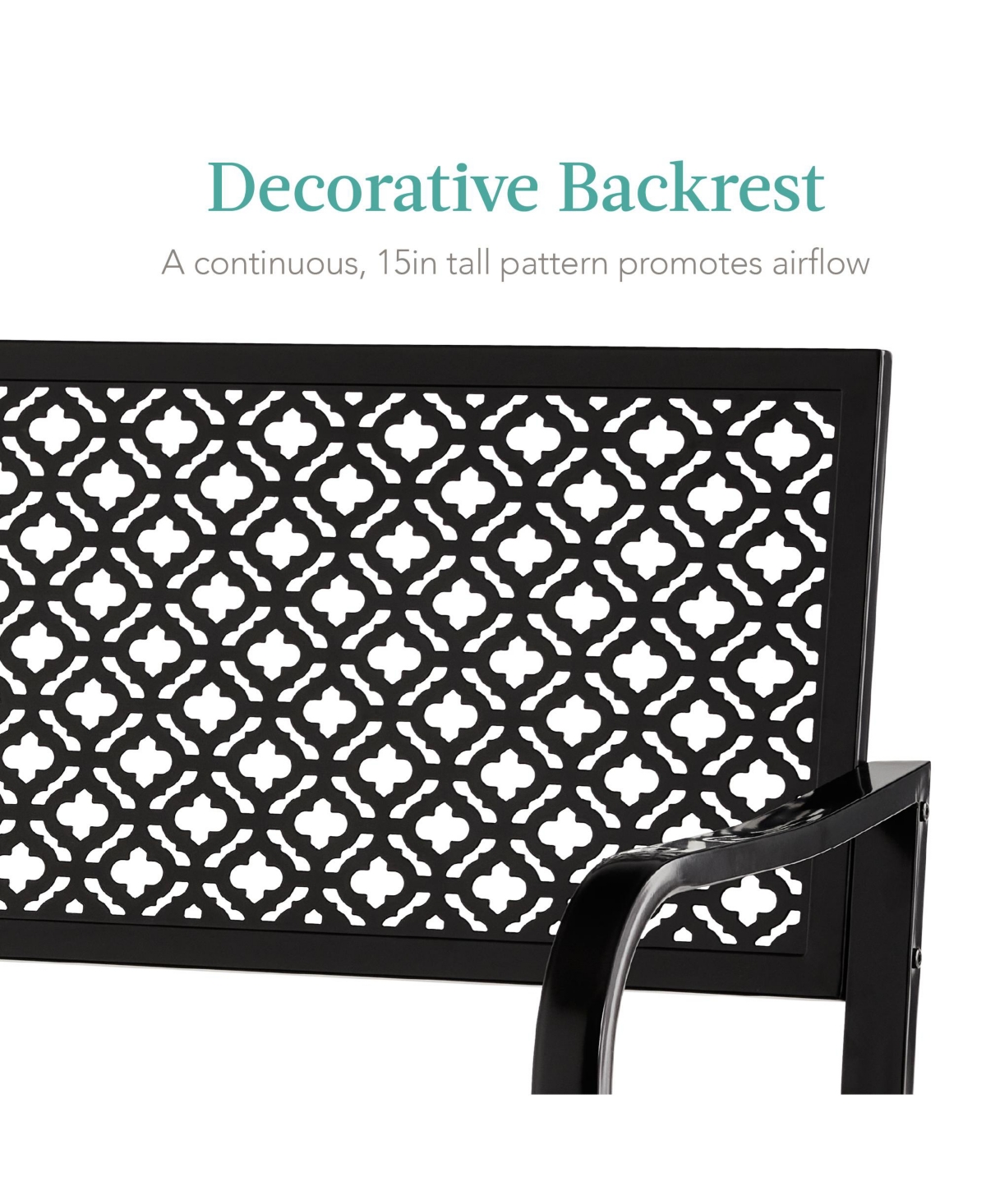 Best Choice Products Indoor Outdoor Steel Garden Bench w/ Geometric Backrest, Foot Levelers