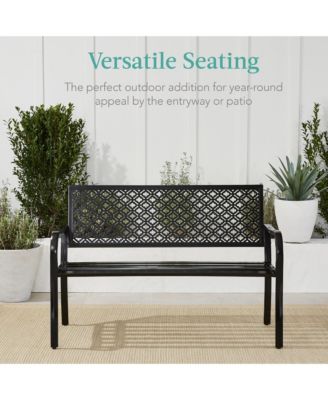 Indoor Outdoor Steel Garden Bench w/ Geometric Backrest, Foot Levelers