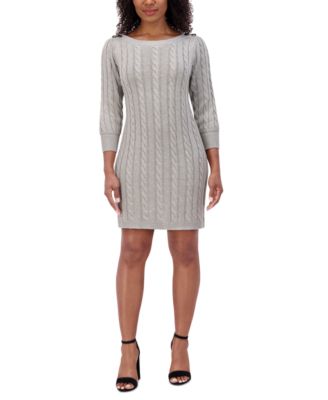 Jessica Howard Women's 3/4-Sleeve Cable Knit Dress - Macy's