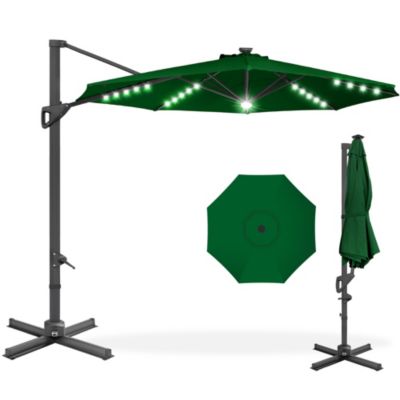 10ft 360-Degree Solar LED Lit Cantilever Patio Umbrella, Outdoor Hanging Shade