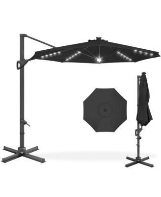 10ft 360-Degree Solar LED Lit Cantilever Patio Umbrella, Outdoor Hanging Shade