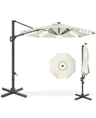 10ft 360-Degree Solar LED Lit Cantilever Patio Umbrella, Outdoor Hanging Shade
