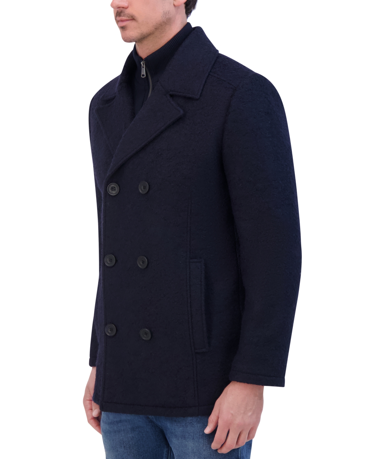 Kenneth Cole Men's Double Breasted Wool Blend Peacoat In Navy