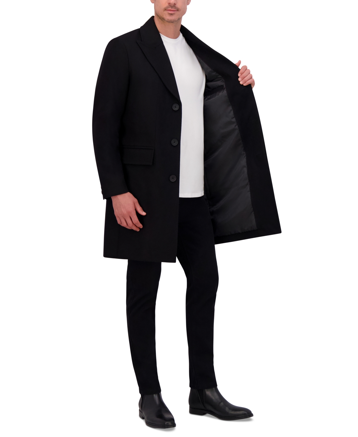 Kenneth Cole Men's Slim Fit Peak Lapel Topcoat In Black
