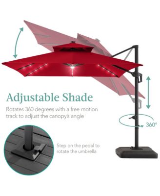 10x10ft 2-Tier Square Outdoor Solar LED Cantilever Patio Umbrella w/ Base Included