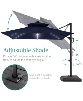 10x10ft 2-Tier Square Outdoor Solar LED Cantilever Patio Umbrella w/ Base Included