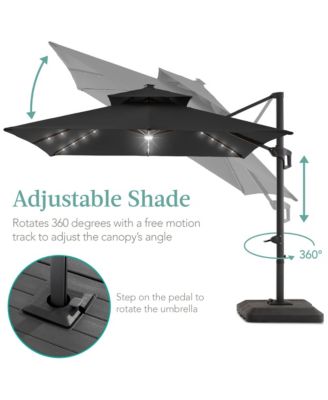 10x10ft 2-Tier Square Outdoor Solar LED Cantilever Patio Umbrella w/ Base Included