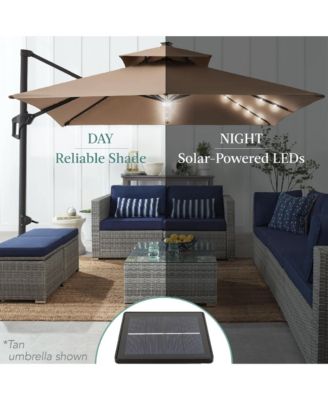 10x10ft 2-Tier Square Outdoor Solar LED Cantilever Patio Umbrella w/ Base Included