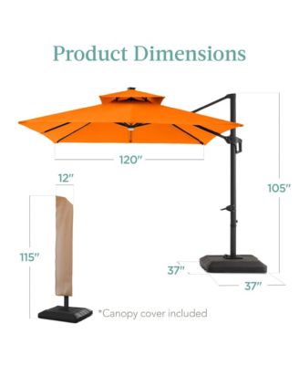 10x10ft 2-Tier Square Outdoor Solar LED Cantilever Patio Umbrella w/ Base Included