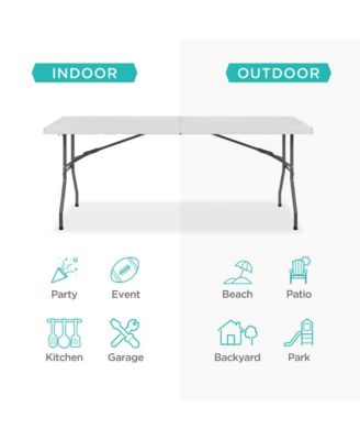 6ft Plastic Folding Table, Indoor Outdoor Heavy Duty Portable w/ Handle, Lock