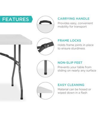 6ft Plastic Folding Table, Indoor Outdoor Heavy Duty Portable w/ Handle, Lock
