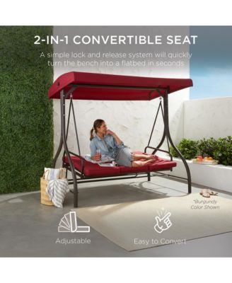 3-Seat Outdoor Converting Canopy Swing Glider Patio Hammock w/ Removable Cushions